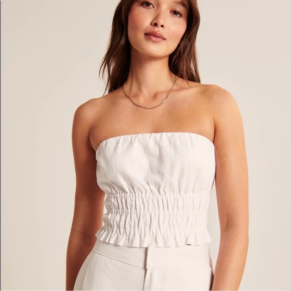 White Ruched linen Blend Top